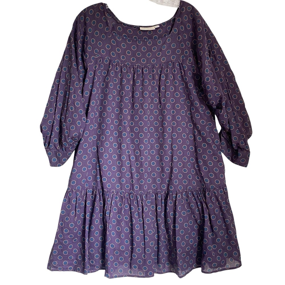Happy Nature Mini A Line Popover Dress Size M Purple Polka Dot  Tiered